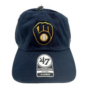 '47 Brand Milwaukee Brewers Hat Cap Size XL‎ Navy Blue Franchise Logo Fitted MLB
